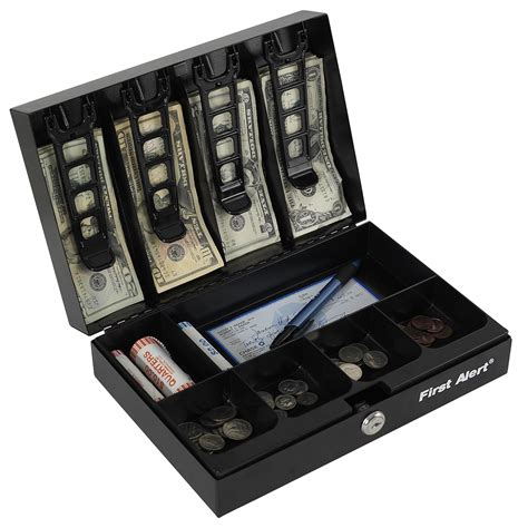 First Alert Steel Cash Box With Money Tray, Black 